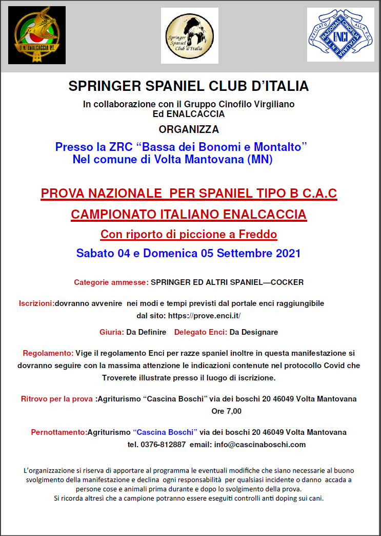 PROVA NAZIONALE PER SPANIEL TIPO B C.A.C CAMPIONATO ITALIANO ENALCACCIA 2021